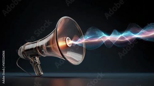 megaphone speaker with voice waves visualized