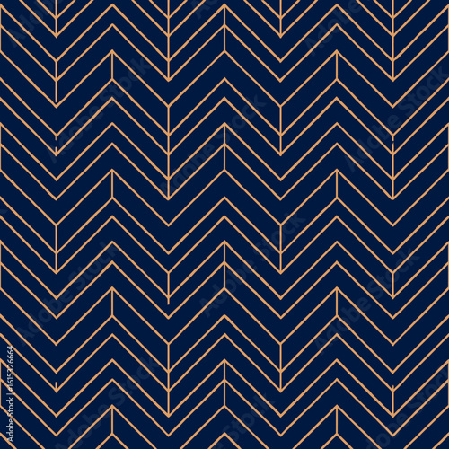 Elegant chevron pattern in rose gold and navy blue for modern design