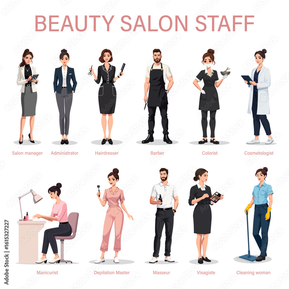 Obraz premium Collection of beauty salon staff character set in flat design