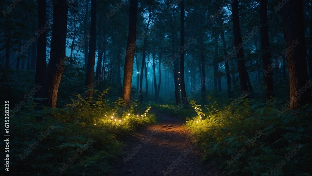 Fototapeta premium magical forest with sparkle lights