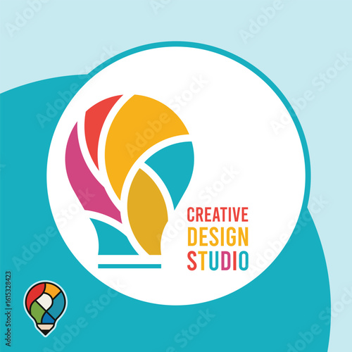 Flat graphic designer studio  idea logo design template - Colorful Lightbulb Icon