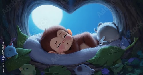 Sleepy monkey in tree hollow