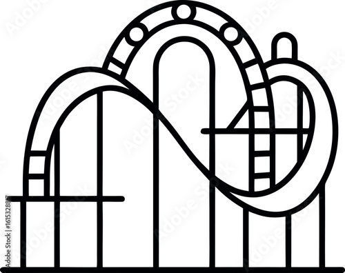 Complex Roller Coaster Line Art with Dual Loops and Dynamic Curved Silhouette for Theme Park Concepts