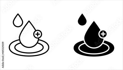 Skin hydration line outline icon set, vector illustration on white background.