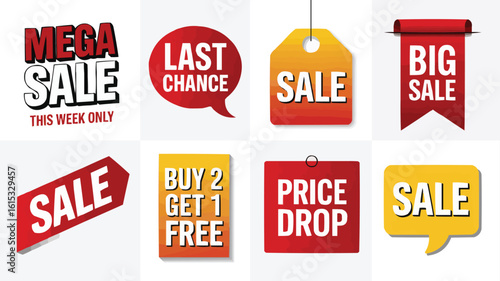 Bright Collection of Discount Sale Banners Featuring Mega Sales, Last Chance, Price Drop, and Special Offers