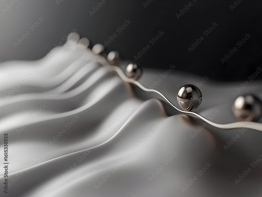 Fototapeta premium Abstract design with smooth, flowing lines and metallic spheres