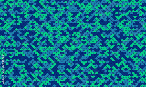 Abstract teal and dark blue mosaic pattern.  Geometric scales create a vibrant, textured design perfect for backgrounds, textiles, or digital art. Evokes feelings of ocean depths or reptilian scales.