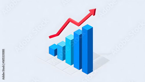 3d isometric bar chart showing upward trend with red arrow Free Download 3d isometric bar chart showing upward trend with red arrow - GFXLoad