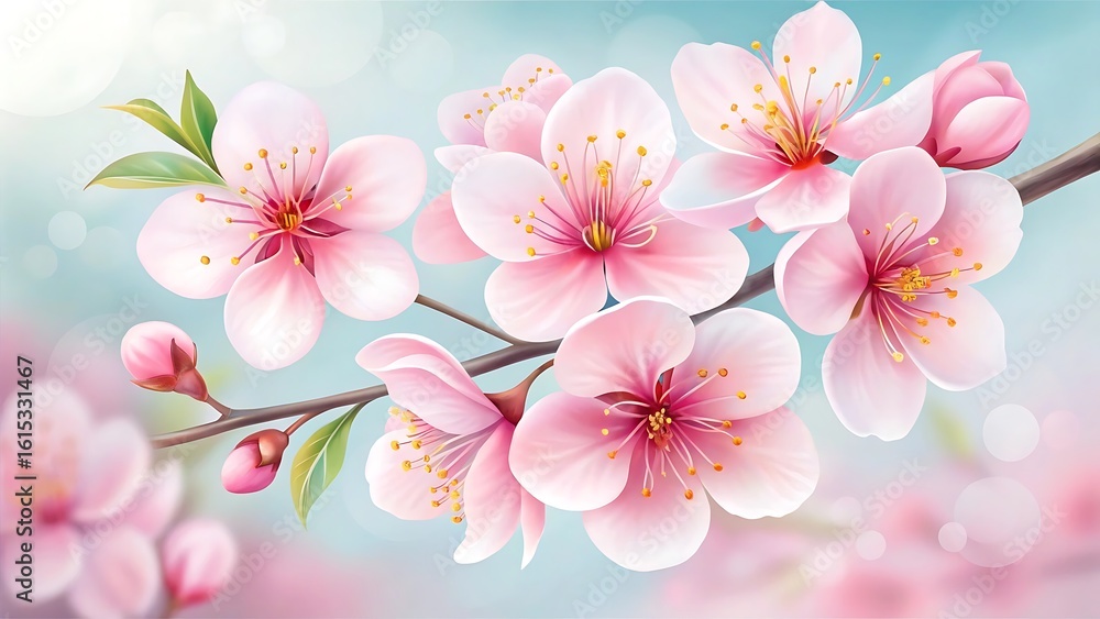 Obraz premium Beautiful pink cherry blossom flower branch spring bloom floral art