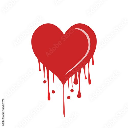 Red heart dripping liquid with white highlight blood