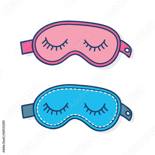 Pink and blue sleeping masks with closed eyes vector