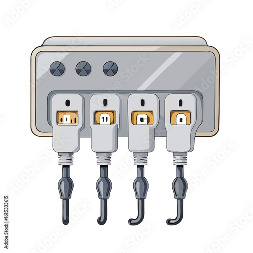 Dental equipment with four handpieces and control knobs vector