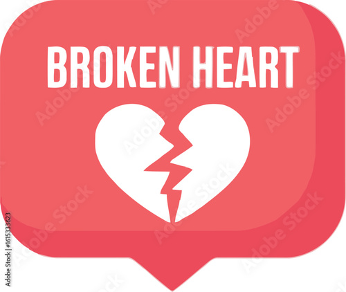 Broken Heart in Red Rounded Square Shape Isolated on White Background Icon