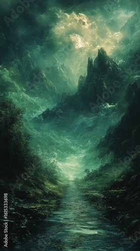 Wallpaper Mural River Leading to Majestic Mountains Under a Cloudy Sky Torontodigital.ca