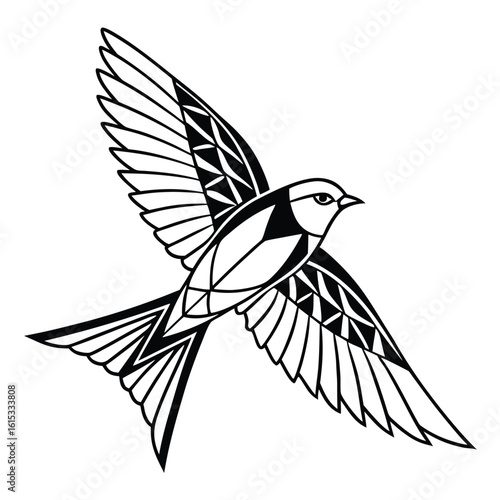 Vector illustration of a majestic bird of paradise, eagle, or raven, with detailed feathers and wings, soaring gracefully in nature