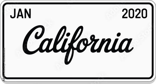 California White License Plate with JAN 2020 State Vehicle ID