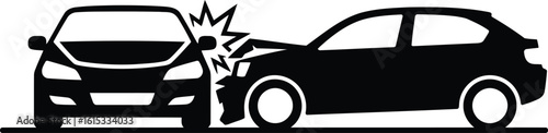 Car Accident Icon Two Cars Collide HeadOn in Black Silhouette with Transparent Background