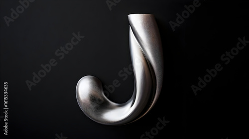 Metallic sculpted letter J on dark background.  Smooth, flowing,  3D effect.  Modern design