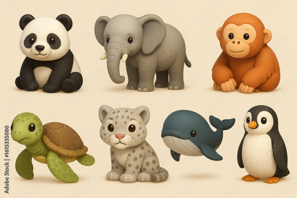 Naklejka premium Charming 3D Endangered Animals Icons – Educational & Awareness Collection