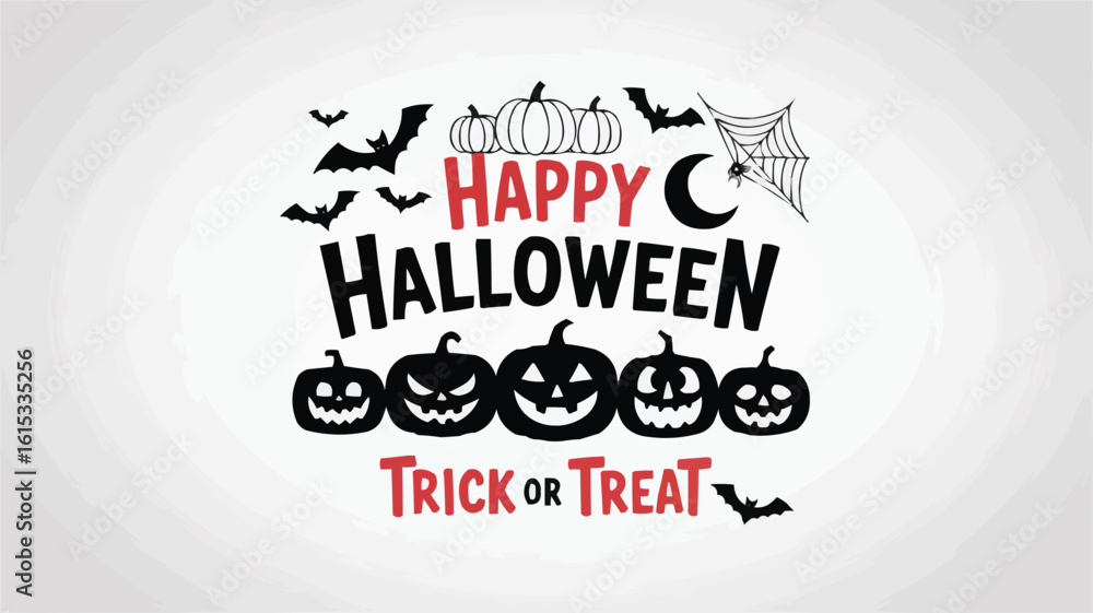 Naklejka premium Happy Halloween with Pumpkins, Bats, and Spider Web A Festive Design Displayed on White