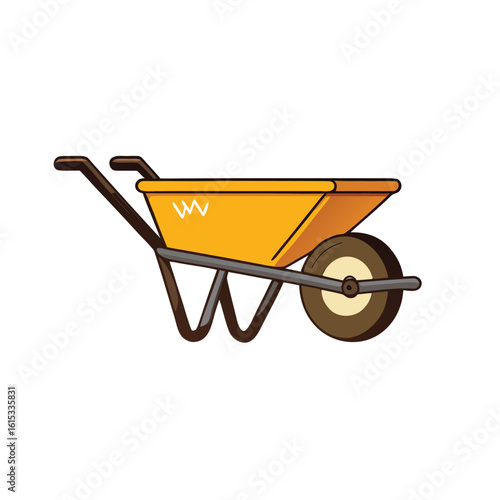 Orange wheelbarrow with brown handles and wheel vector