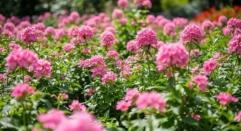 Fototapeta premium Blooming Pink Phlox in a Lush Garden Setting with Soft Natural Lighting Display