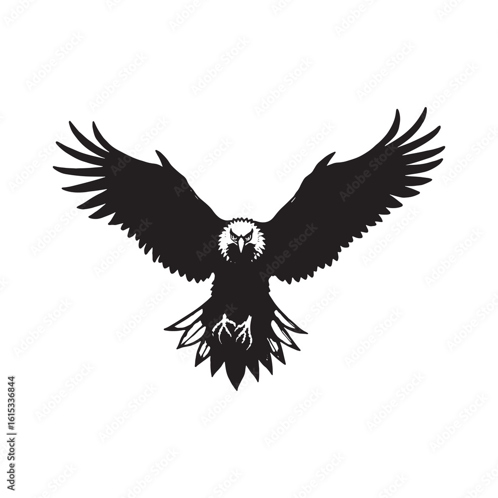 Fototapeta premium Powerful Bald Eagle in Flight, Silhouette Design