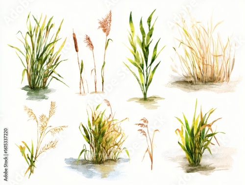 watercolor Grass On The Beach Isolated On Transparent Background