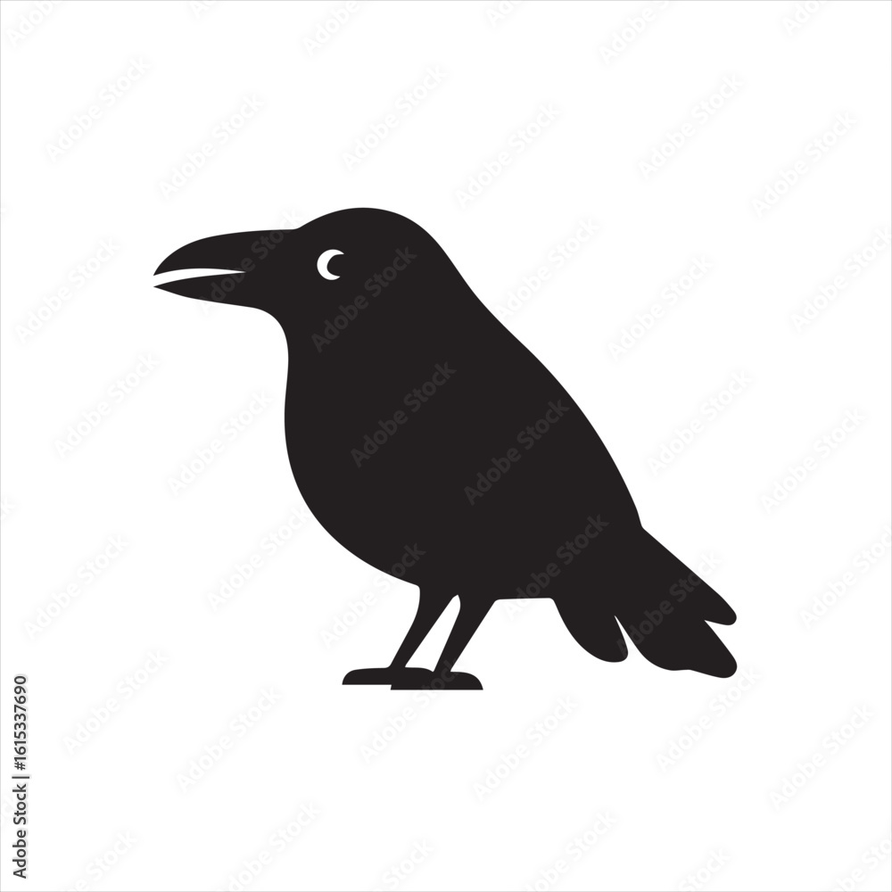 Obraz premium Silhouette Style Vector Raven Logo Icon – Minimal Mysterious Bird Symbol for Gothic, Nature, or Fantasy Branding, Monochrome Crow Graphic Design for Print, Web, and Merchandise Use