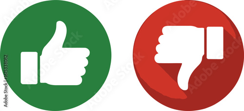 Green Thumbs Up and Red Thumbs Down Icons on White Background