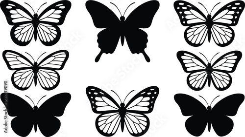 Black and white butterfly illustrations silhouette