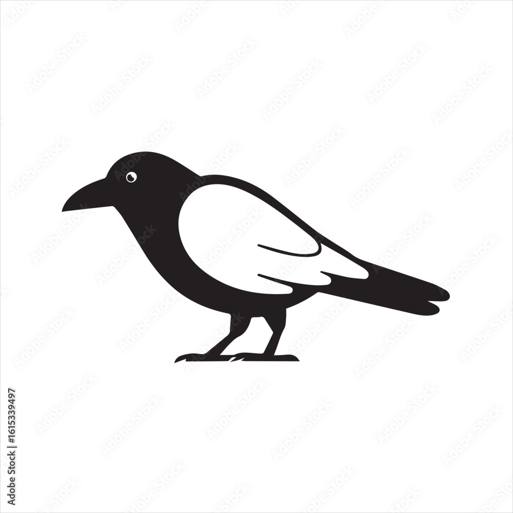 Obraz premium Silhouette Style Vector Raven Logo Icon – Minimal Mysterious Bird Symbol for Gothic, Nature, or Fantasy Branding, Monochrome Crow Graphic Design for Print, Web, and Merchandise Use