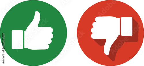 Like and Dislike Hand Gestures, Green Circle Like, Red Circle Dislike with Shadow