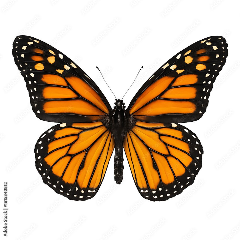 Fototapeta premium Monarch butterfly with open wings isolated on transparent background