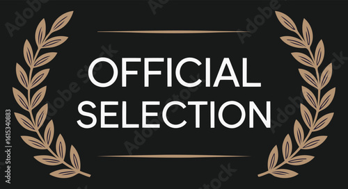 Official Selection Text with Golden Laurel Wreath on Transparent Background Design
