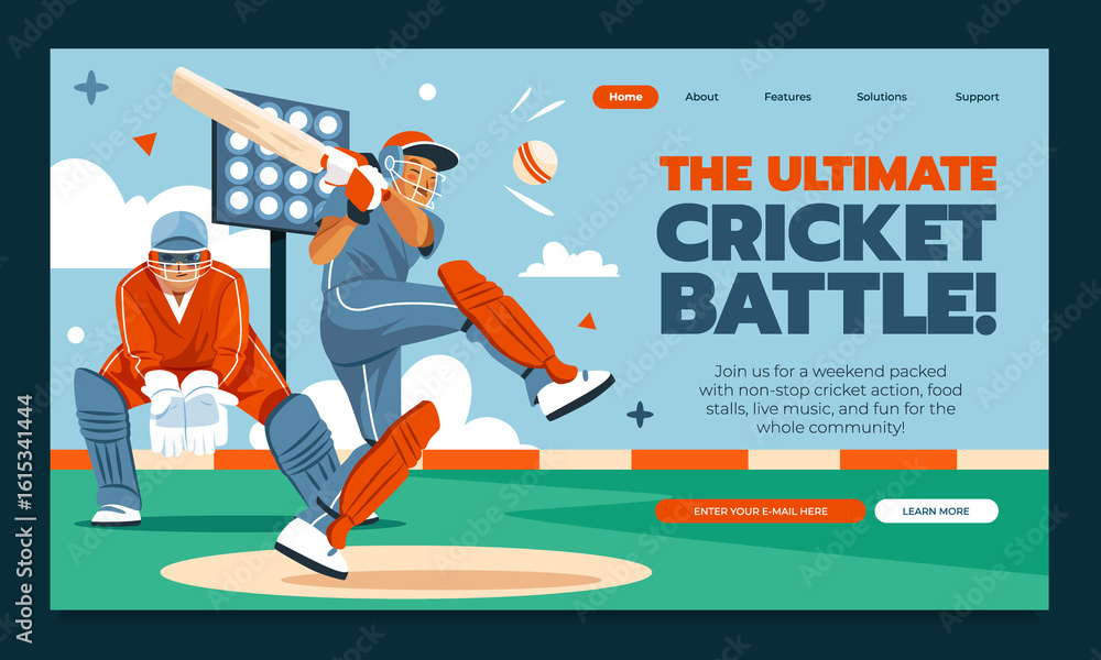 Fototapeta premium The Ultimate Illustrated Guide to Cricket Sport Flat Landing Page