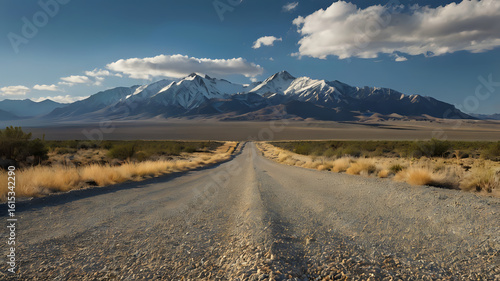 road in the mountains, Gravel Road Leading to Blurred Mountain Range