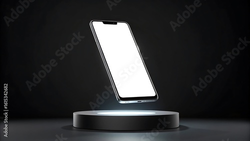 Smartphone mockup blank screen on podium mobile phone product display