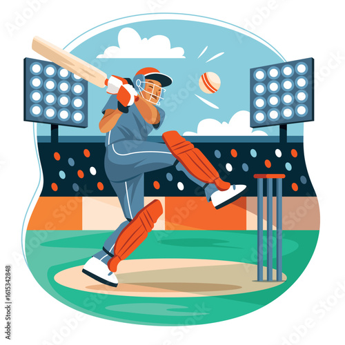 Athletic Cricket Players in Action Flat Composition