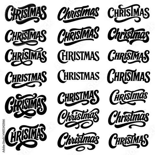 Christmas Calligraphy Typography Set in Vintage Retro Logo Style