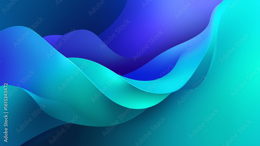 Obraz premium Vivid teal to deep blue gradient with smooth flowing wave shapes creating dynamic and calming abstract background with modern and fluid design