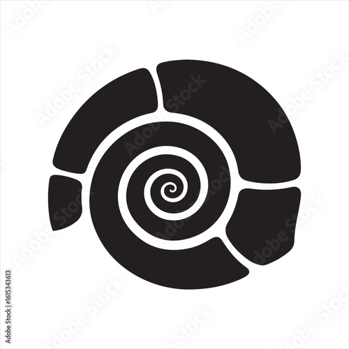 Silhouette Style Vector Nautilus Shell Logo Icon – Minimal Sea Shell Symbol for Marine, Ocean, Nature, or Spa Branding, Elegant Monochrome Spiral Graphic Design for Print, Web, and Packaging