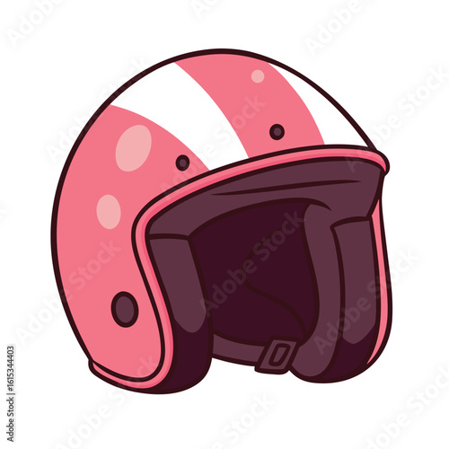 Pink and white striped helmet with dark purple lining stripes
