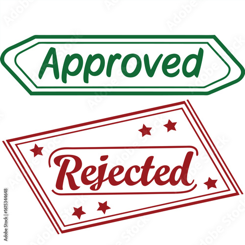 Green approved icon above the red rejected stamp conveys contrasting decisions effectively