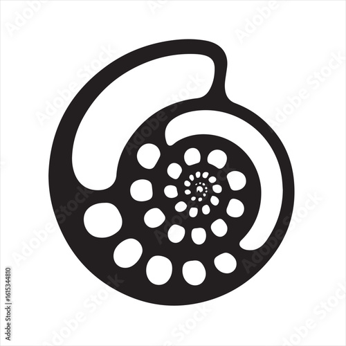 Silhouette Style Vector Nautilus Shell Logo Icon – Minimal Sea Shell Symbol for Marine, Ocean, Nature, or Spa Branding, Elegant Monochrome Spiral Graphic Design for Print, Web, and Packaging