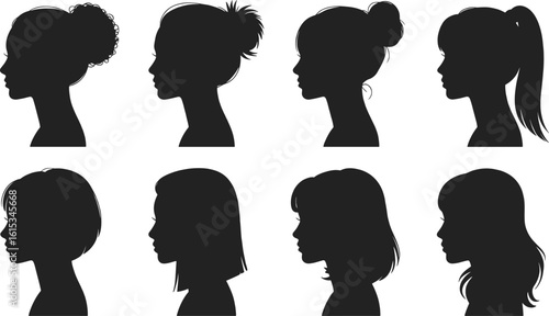 Diverse female hairstyles silhouettes female silhouettes ponytail