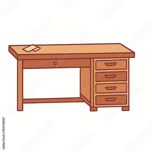 Wooden desk with drawers and papers furniture