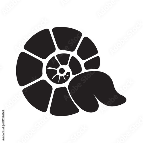 Silhouette Style Vector Nautilus Shell Logo Icon – Minimal Sea Shell Symbol for Marine, Ocean, Nature, or Spa Branding, Elegant Monochrome Spiral Graphic Design for Print, Web, and Packaging