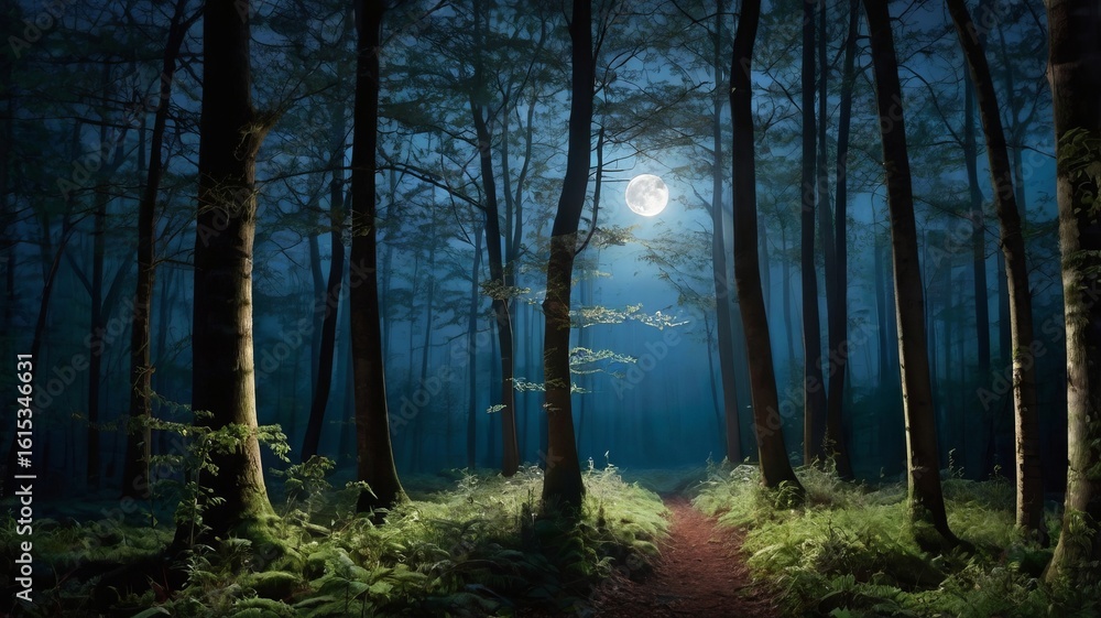 Fototapeta premium Ethereal Nighttime Woodland Landscape - 1