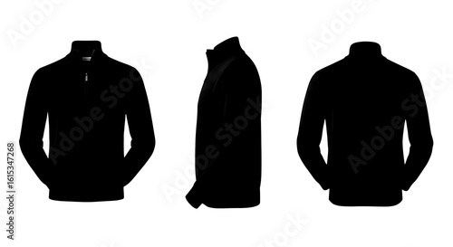 Black quarter zip long sleeve pullover shirt front side back views image